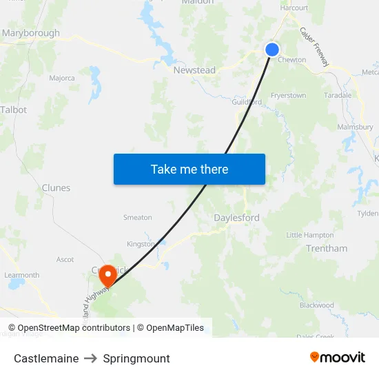Castlemaine to Springmount map