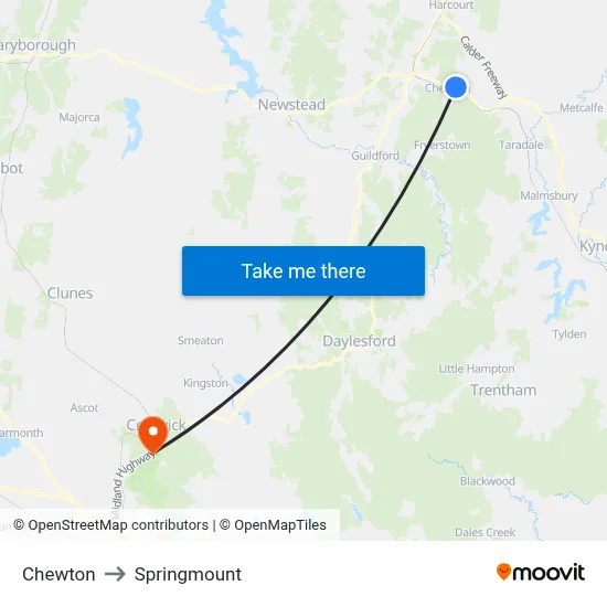 Chewton to Springmount map