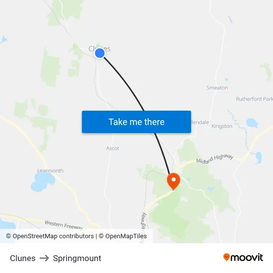 Clunes to Springmount map
