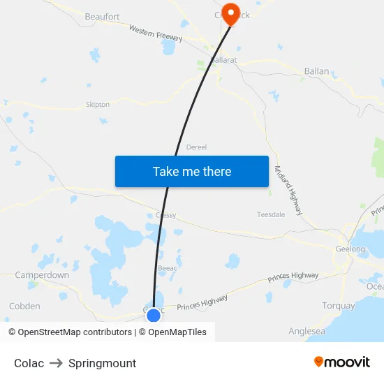 Colac to Springmount map