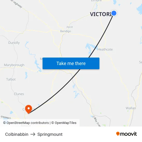 Colbinabbin to Springmount map