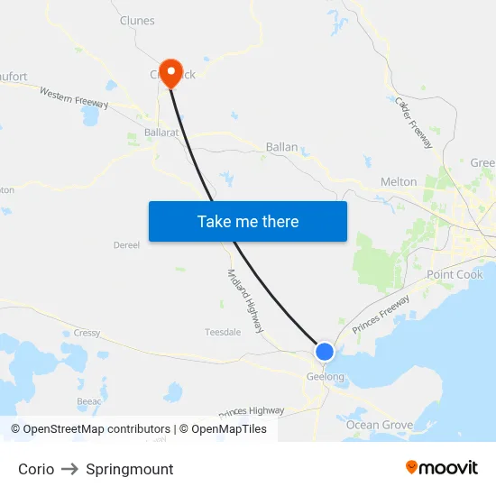 Corio to Springmount map