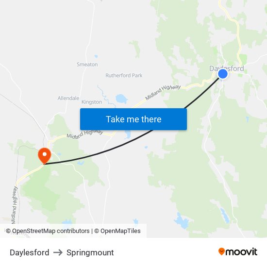 Daylesford to Springmount map