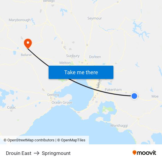 Drouin East to Springmount map