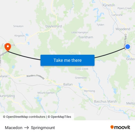 Macedon to Springmount map