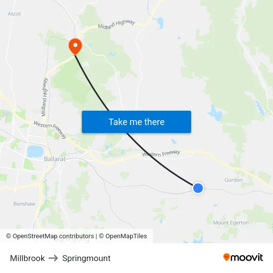 Millbrook to Springmount map