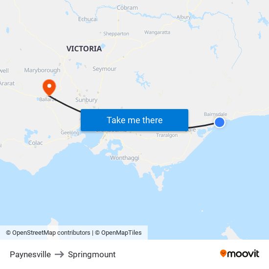 Paynesville to Springmount map