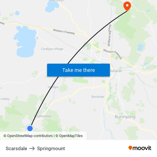 Scarsdale to Springmount map