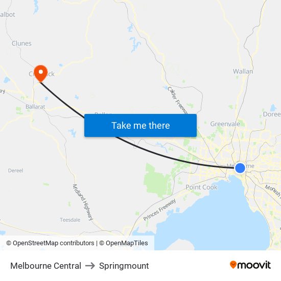 Melbourne Central to Springmount map