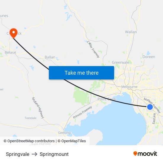Springvale to Springmount map