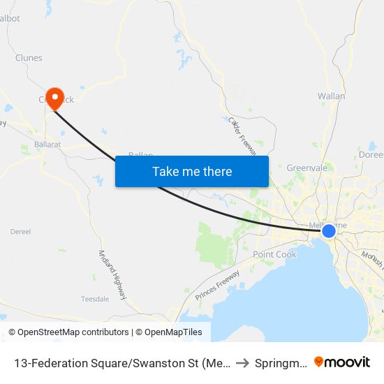 13-Federation Square/Swanston St (Melbourne City) to Springmount map