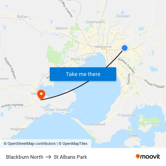 Blackburn North to St Albans Park map