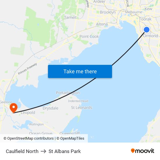 Caulfield North to St Albans Park map