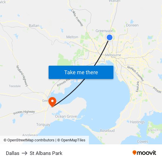 Dallas to St Albans Park map