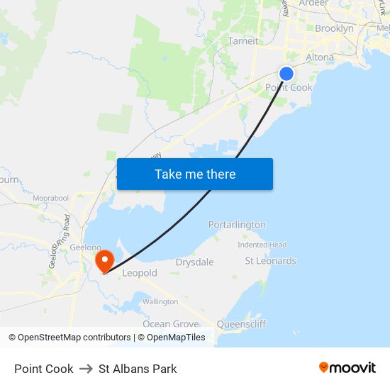 Point Cook to St Albans Park map