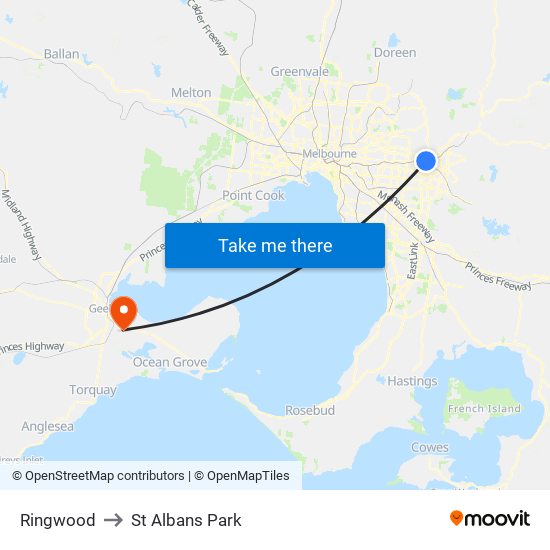 Ringwood to St Albans Park map