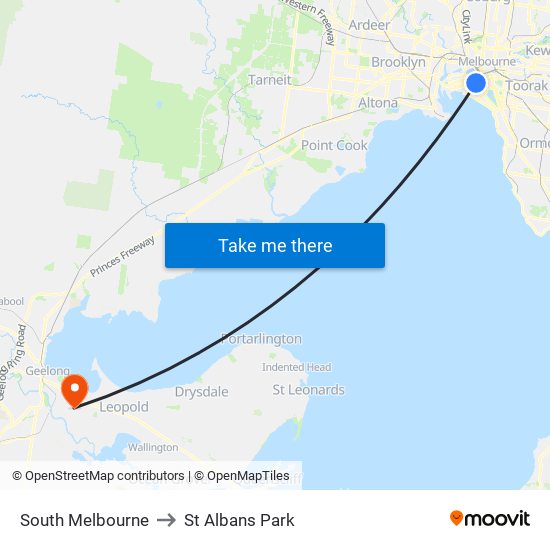South Melbourne to St Albans Park map