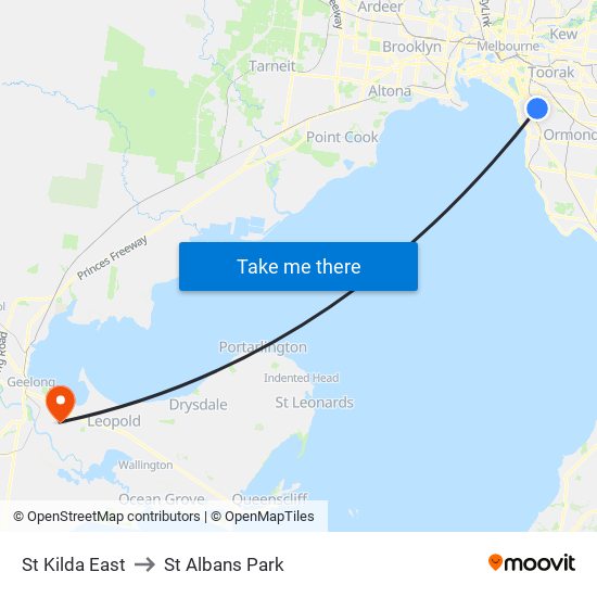 St Kilda East to St Albans Park map