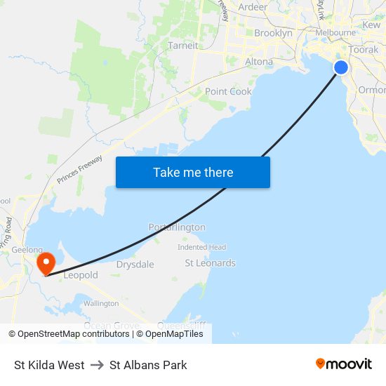 St Kilda West to St Albans Park map