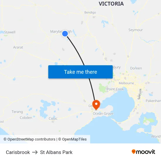 Carisbrook to St Albans Park map
