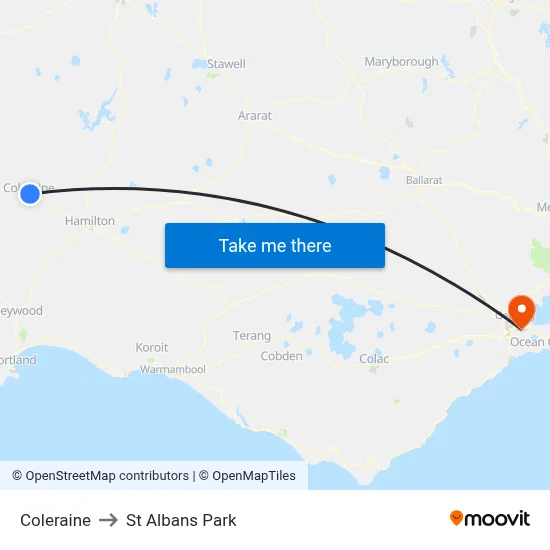 Coleraine to St Albans Park map