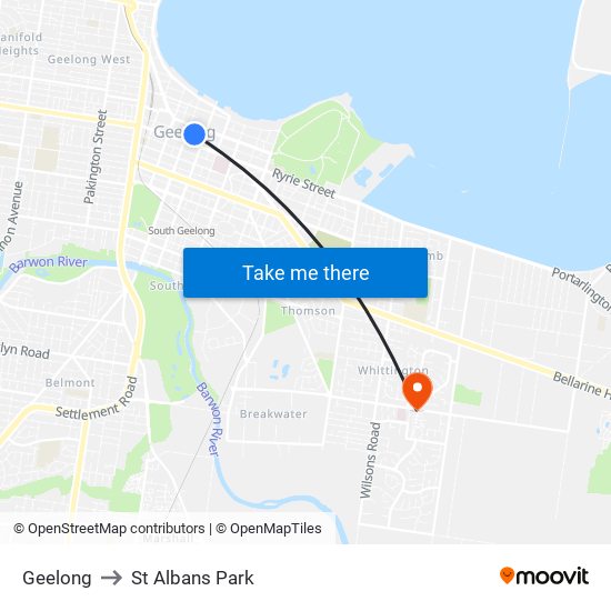 Geelong to St Albans Park map