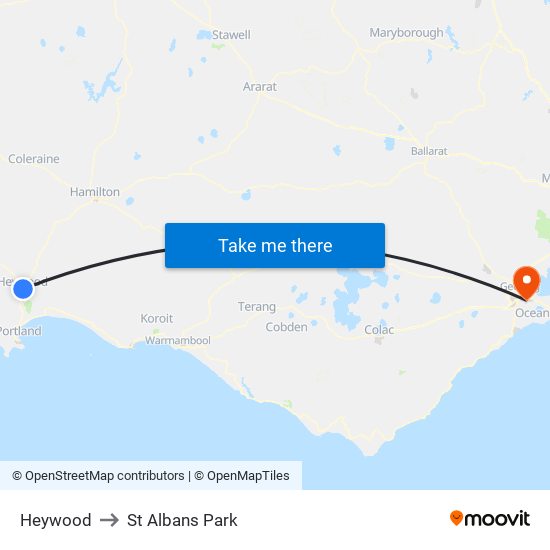 Heywood to St Albans Park map