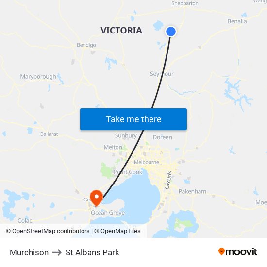 Murchison to St Albans Park map