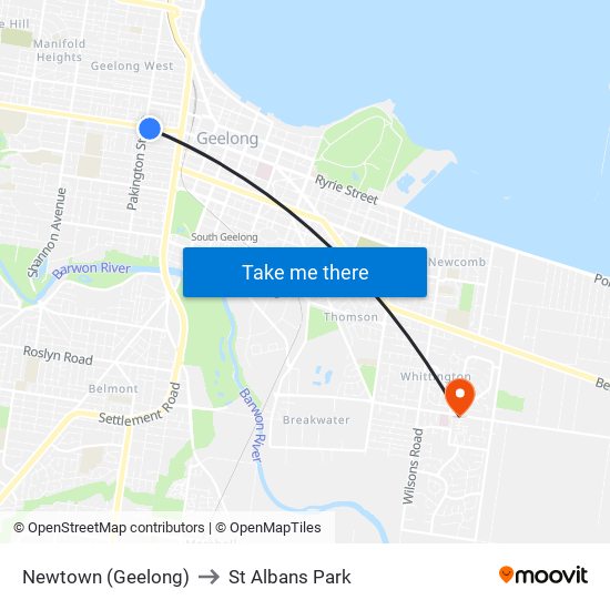 Newtown (Geelong) to St Albans Park map