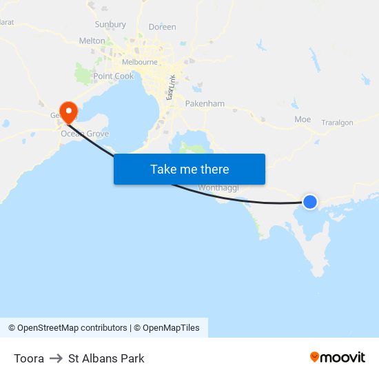 Toora to St Albans Park map