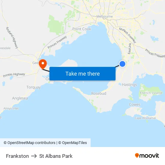 Frankston to St Albans Park map