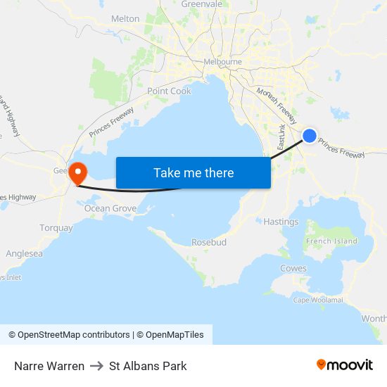 Narre Warren to St Albans Park map
