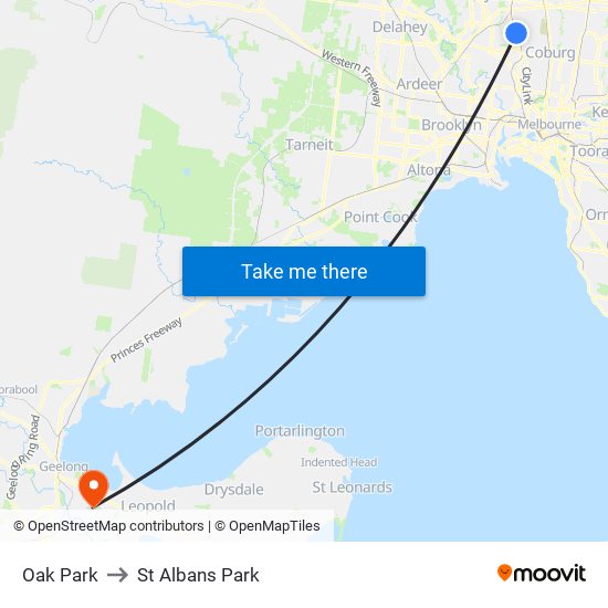 Oak Park to St Albans Park map