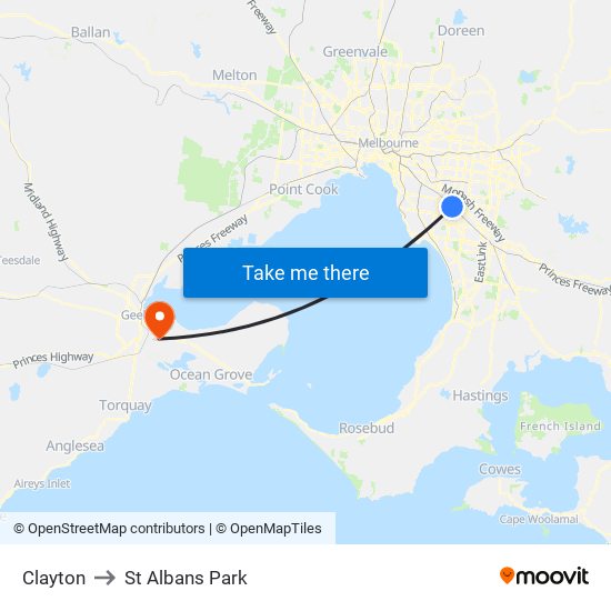 Clayton to St Albans Park map