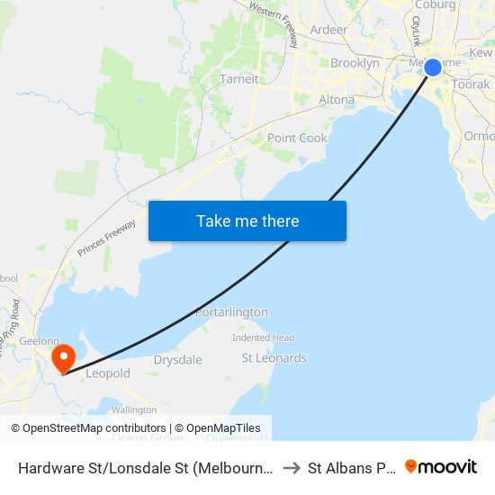 Hardware St/Lonsdale St (Melbourne City) to St Albans Park map