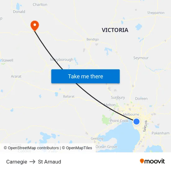 Carnegie to St Arnaud map