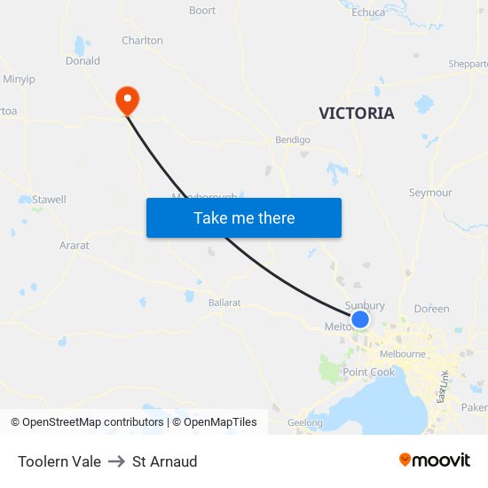 Toolern Vale to St Arnaud map