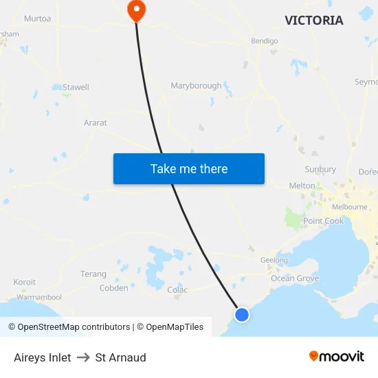 Aireys Inlet to St Arnaud map