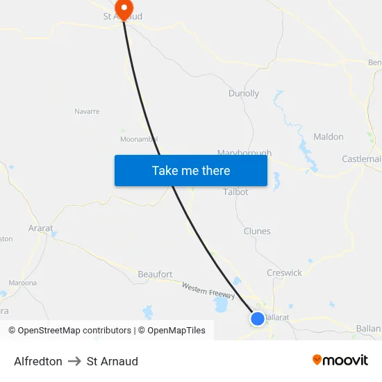 Alfredton to St Arnaud map