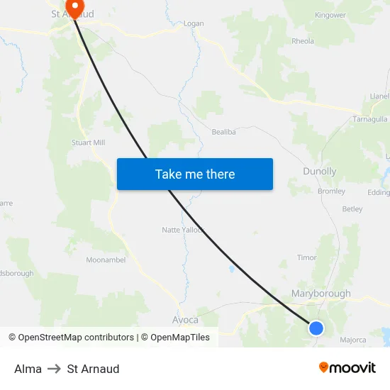 Alma to St Arnaud map