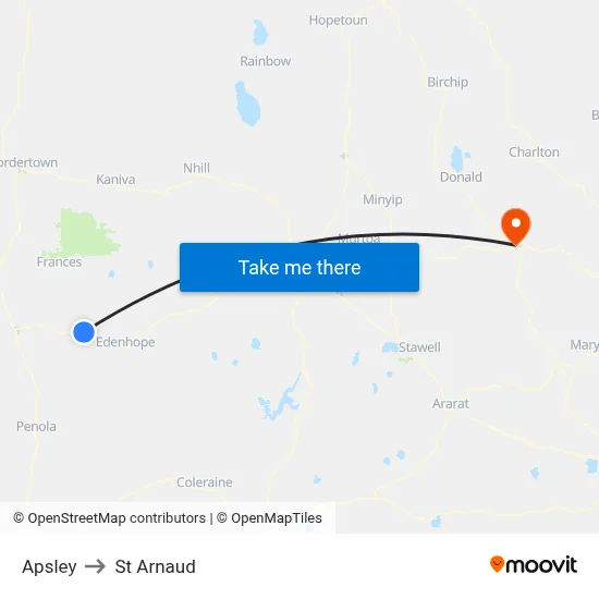 Apsley to St Arnaud map