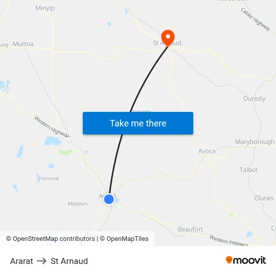 Ararat to St Arnaud map