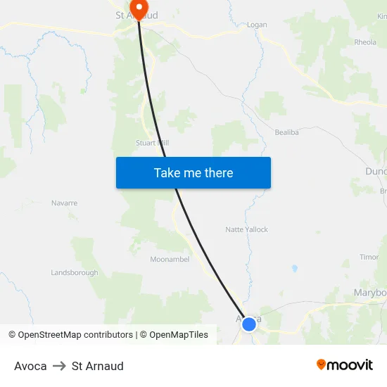 Avoca to St Arnaud map
