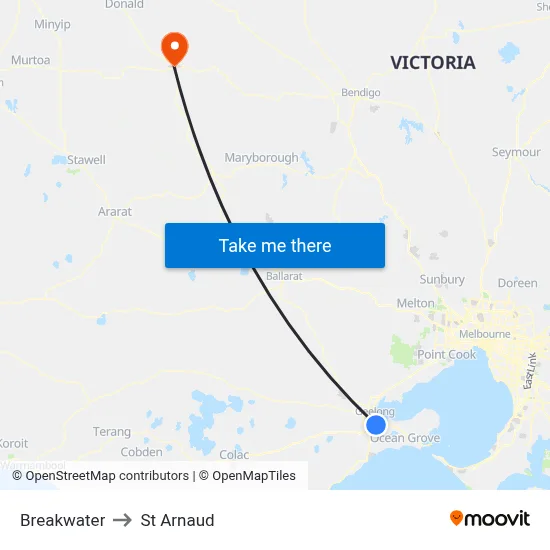 Breakwater to St Arnaud map