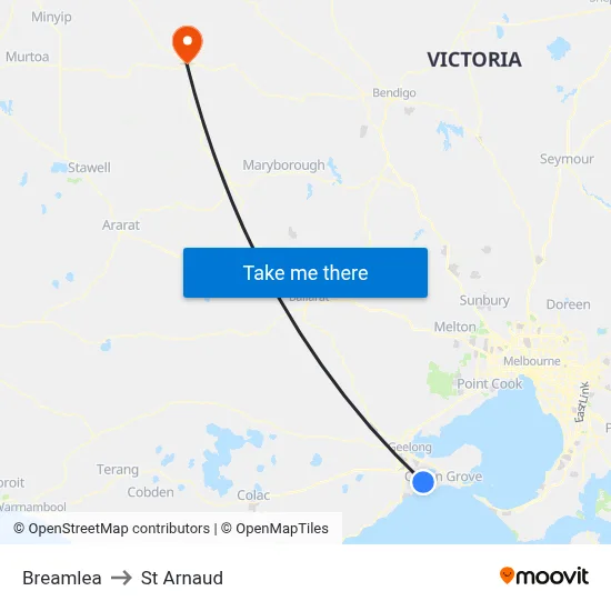 Breamlea to St Arnaud map