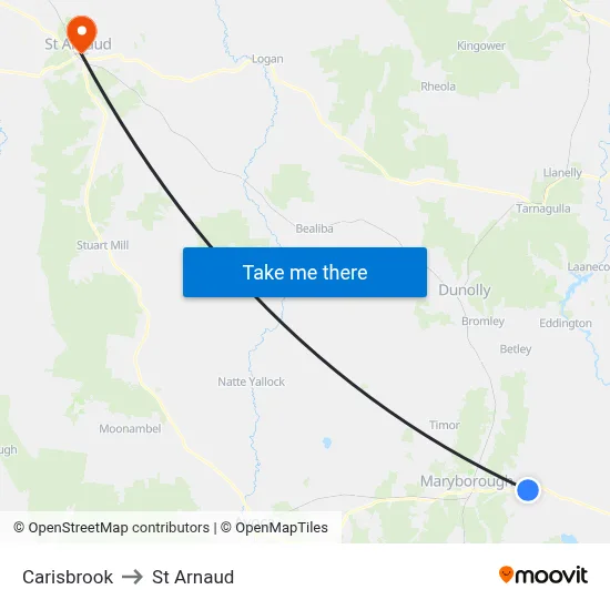 Carisbrook to St Arnaud map