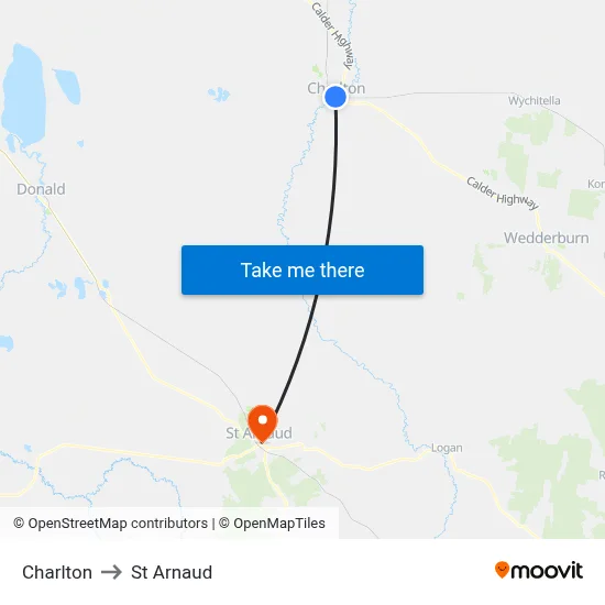 Charlton to St Arnaud map