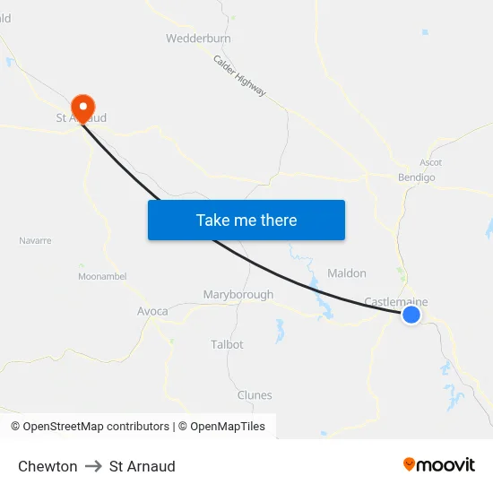 Chewton to St Arnaud map
