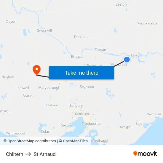 Chiltern to St Arnaud map