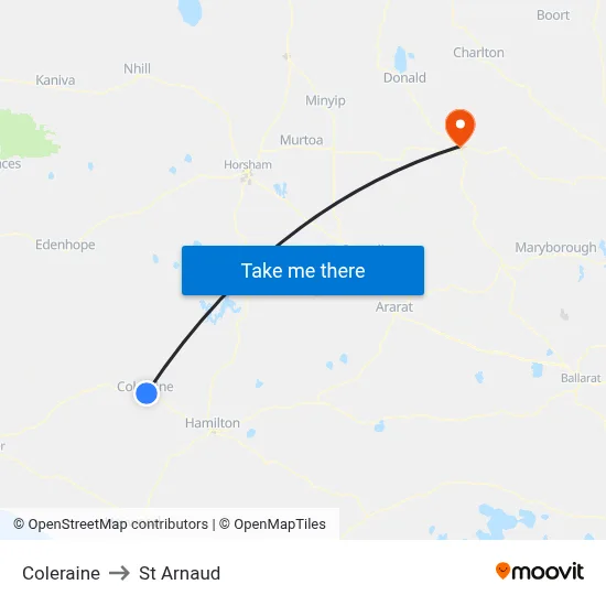Coleraine to St Arnaud map